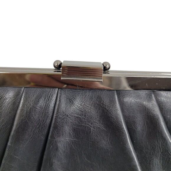 Jessica McClintock Evening Bag Black Convertible Clutch Faux Leather Gunmetal - Picture 6 of 17